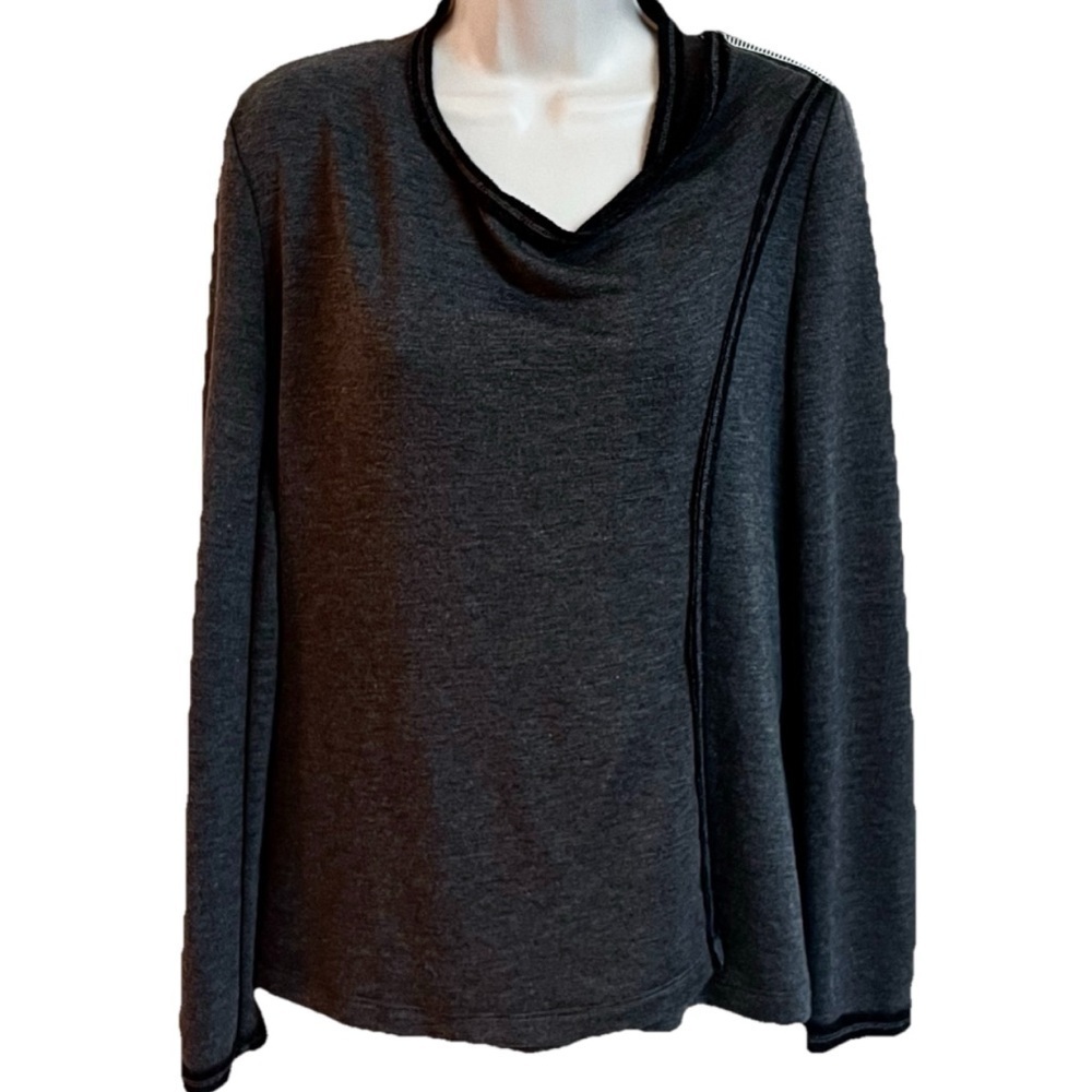 Mystree Long Sleeve Wrap Drape Sweater Top Shirt Solid Gray Medium Casual